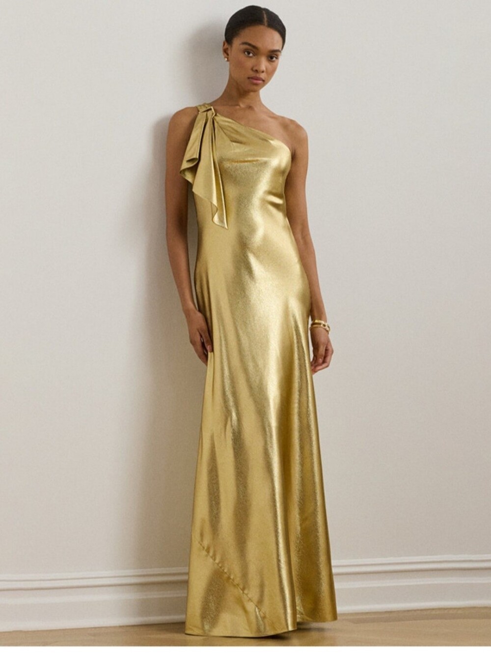 RALPH LAUREN WOMEN'S METALLIC CHARMEUSE ONE SHOULDER GOWN SIZE 6 & 8 NWT